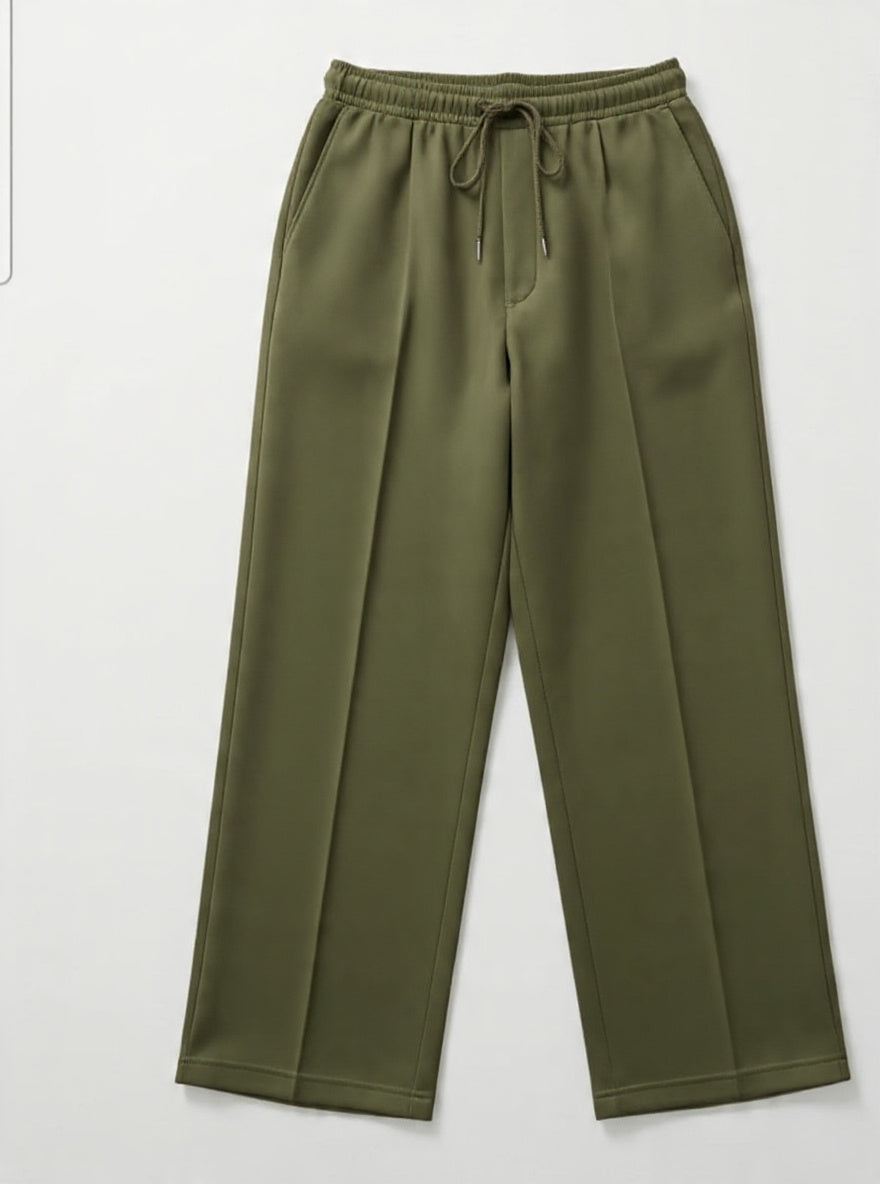 `ESSENTIALS Wide-Leg Interlock Trousers | Olive`